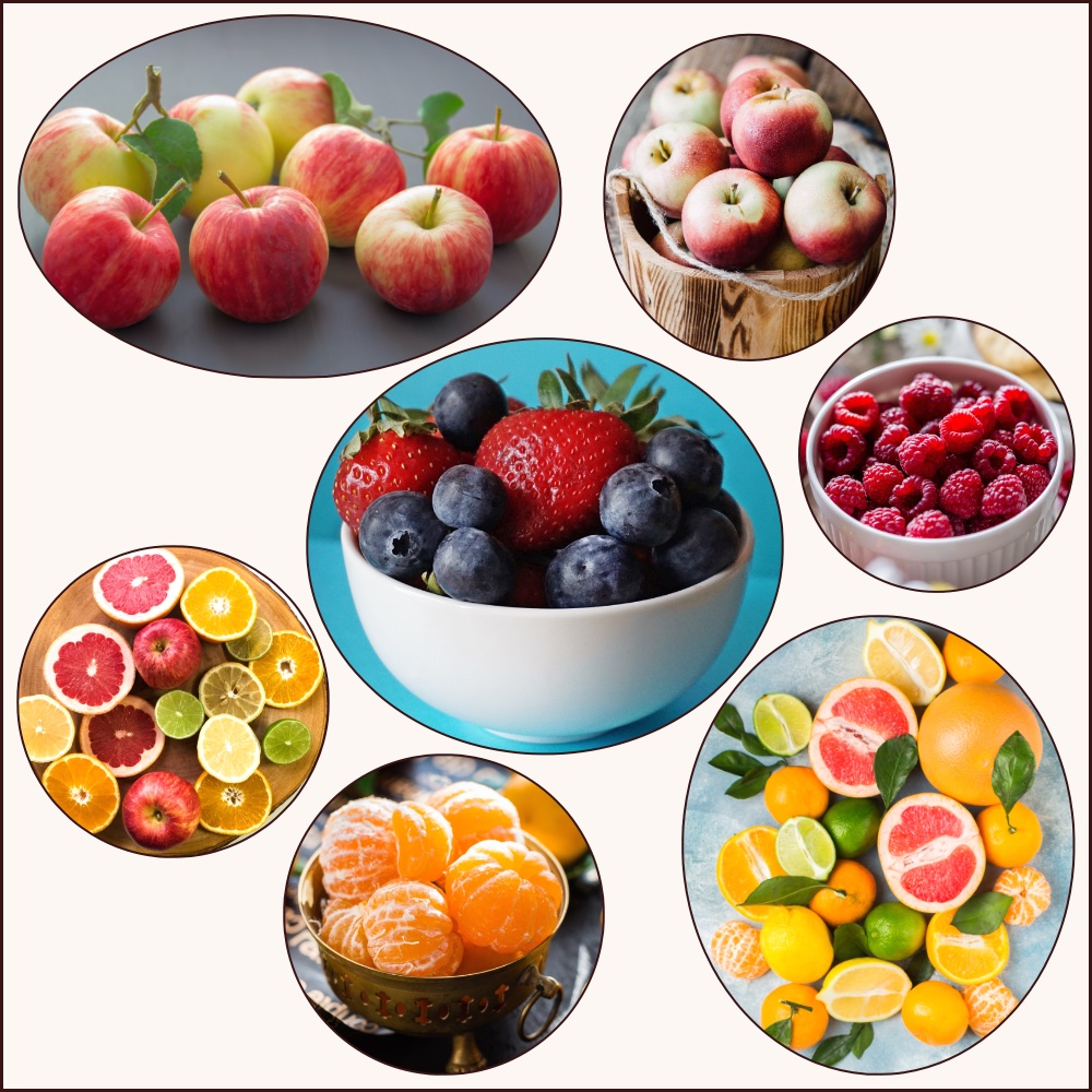 Apples, berries, citrus